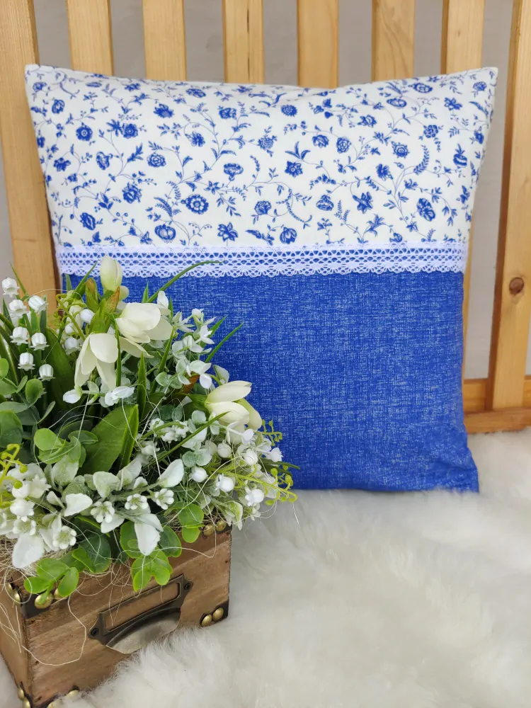 Povlak na polštář 40 x 40 cm – Modrý cibulákový vzor | Ruční výroba z bavlny