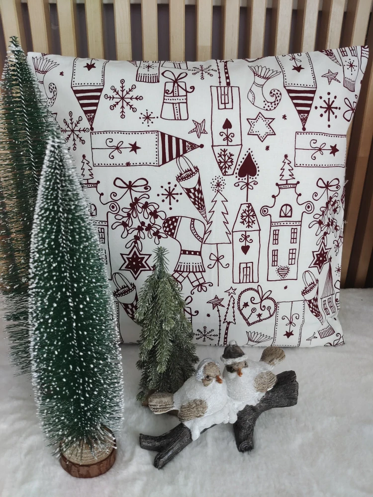 Vánoční povlak na polštář 40x40 - vánoční vesnička vínová