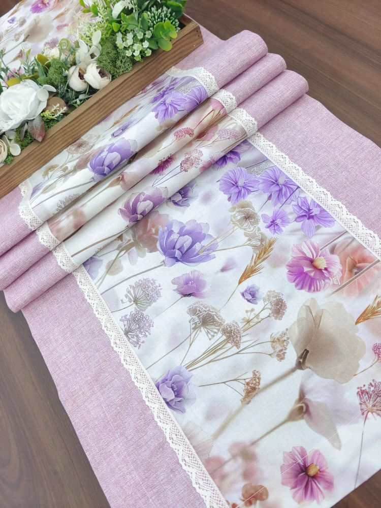Běhoun – ubrus na stůl babí léto v kombinaci s lila | 42 x 143 cm