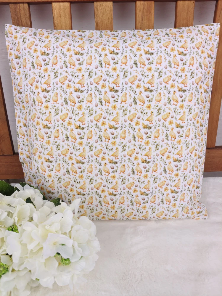 Povlak na polštář 40 x 40 cm – Velikonoční kuřátka a housátka| Ruční výroba z bavlny
