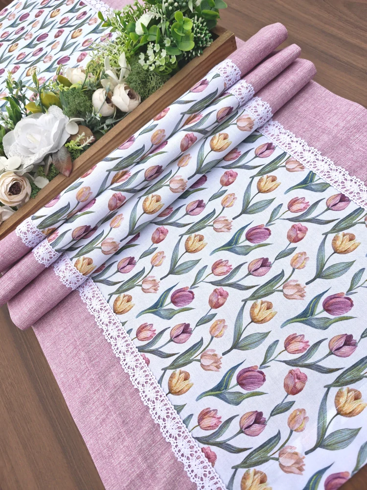Běhoun - Tulipány v kombinaci s odstínem lila | 42 x 138 cm