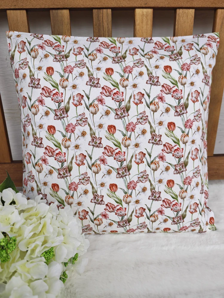 Povlak na polštář 40 x 40 cm – tulipány a narcisky | Ruční výroba