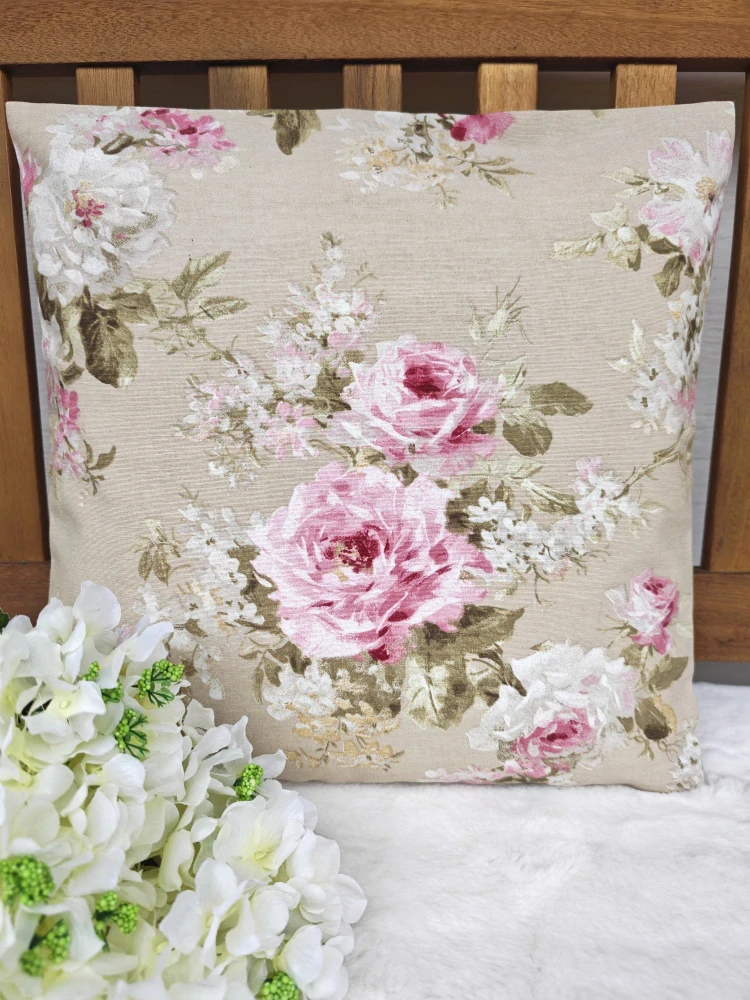 Povlak na polštář 40 x 40 cm – zámecké vintage růže | Ruční výroba z bavlny