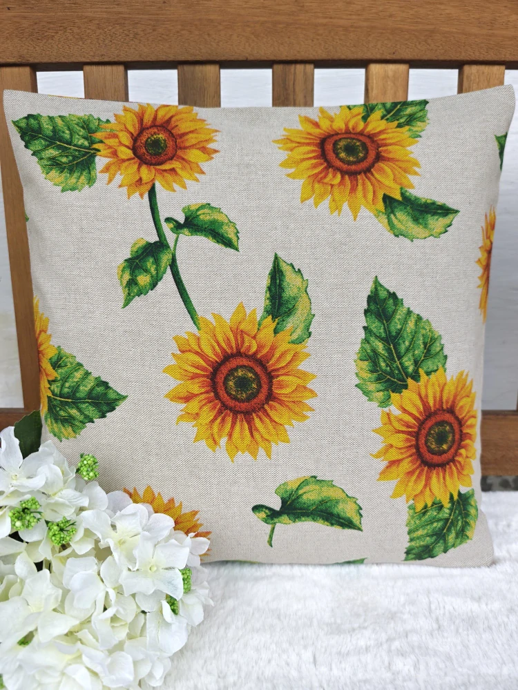 Povlak na polštář 40 x 40 cm – slunečnice na režné | Ruční výroba