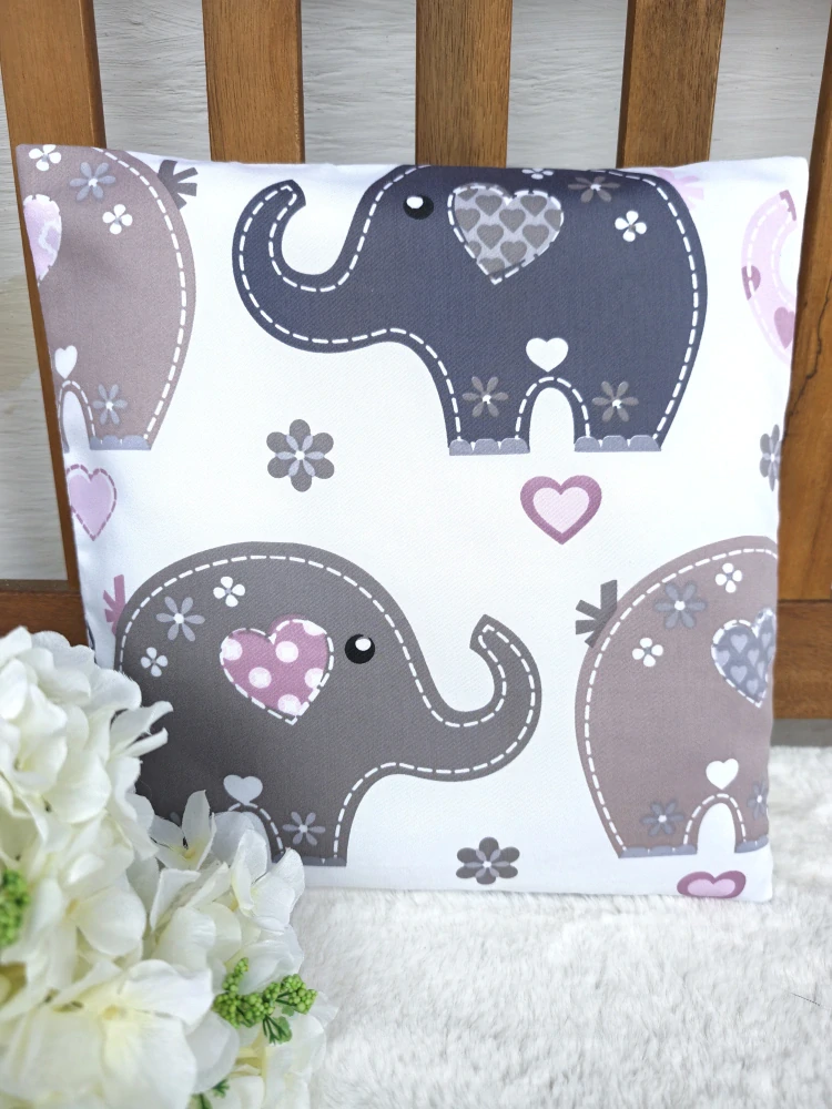 Povlak na polštář 30 x 30 cm – dětský polštář pro holčičky sloni | Ruční výroba z bavlny