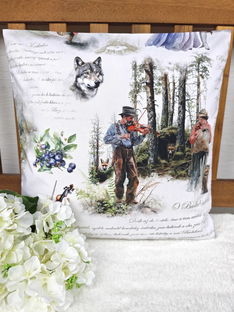 Povlak na polštář 40 x 40 cm – dětský polštář české pohádky | Ruční výroba z bavlny