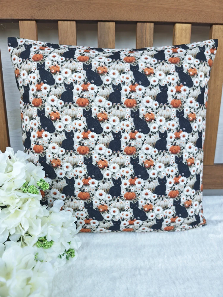 Povlak na polštář 40 x 40 cm – podzimní dýně a černé kočky