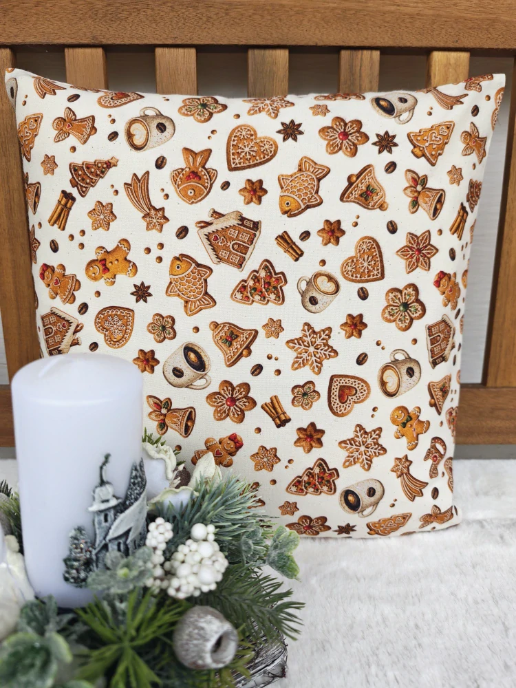 Vánoční povlak na polštář 40 x 40 cm – vánoční perníčky na přírodní