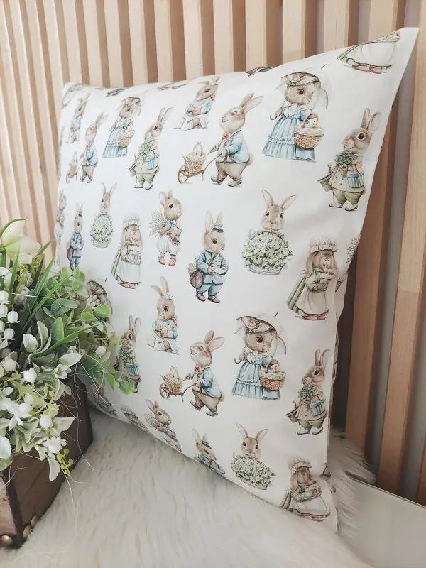 Povlak na polštář 40 x 40 cm – Zaječí rodinka | Ruční výroba z bavlny