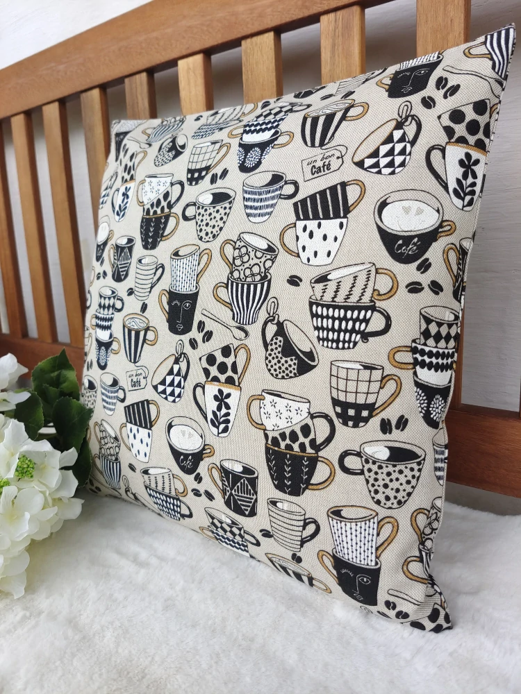 Povlak na polštář 40 x 40 cm – Kávové hrníčky | Ruční výroba