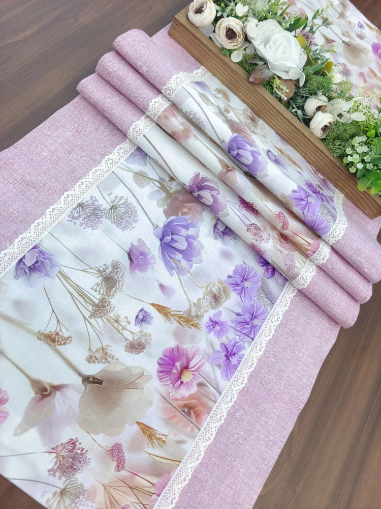 Běhoun – ubrus na stůl babí léto v kombinaci s lila | 42 x 143 cm