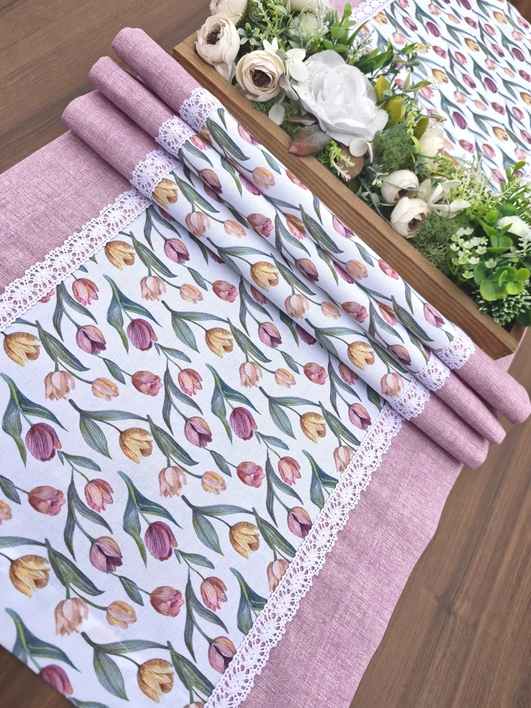 Běhoun - Tulipány v kombinaci s odstínem lila | 42 x 138 cm