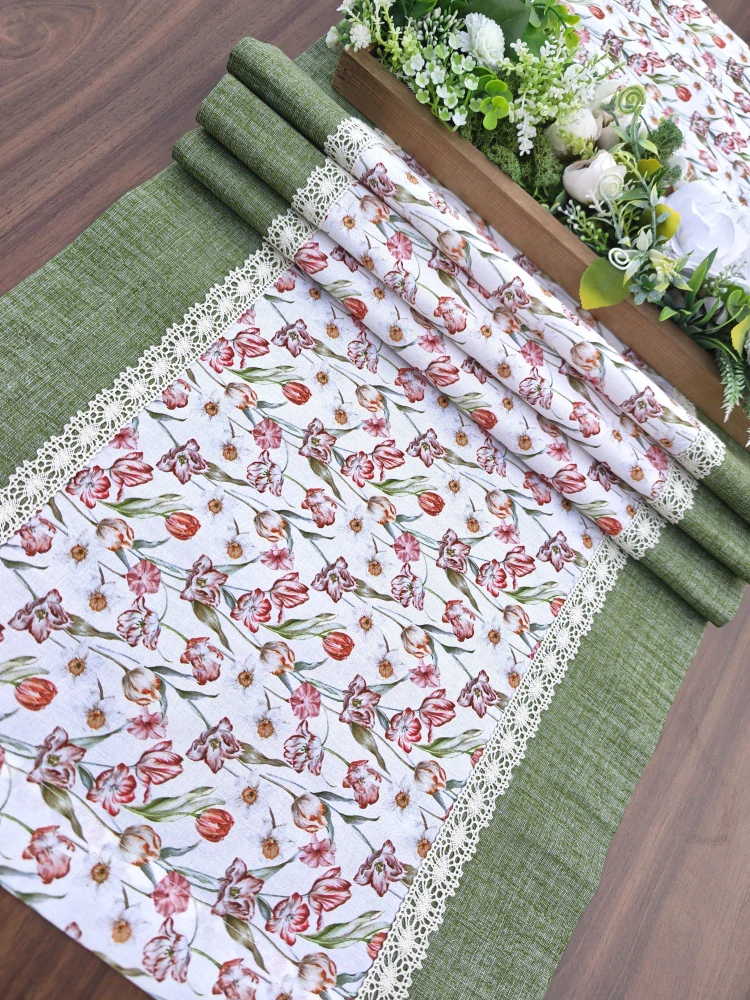 Běhoun - Tulipány a narcsky v kobinaci se zelenou | 42 x 128 cm