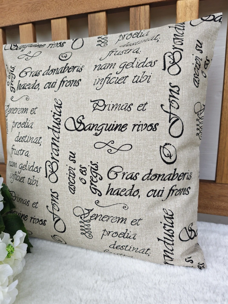 Povlak na polštář 40 x 40 cm – Latinské nápisy na béžové | Ruční výroba z bavlny