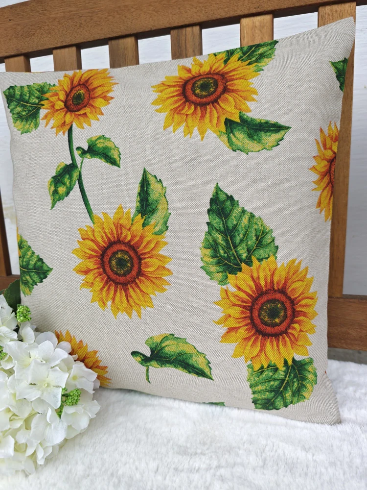 Povlak na polštář 40 x 40 cm – slunečnice na režné | Ruční výroba