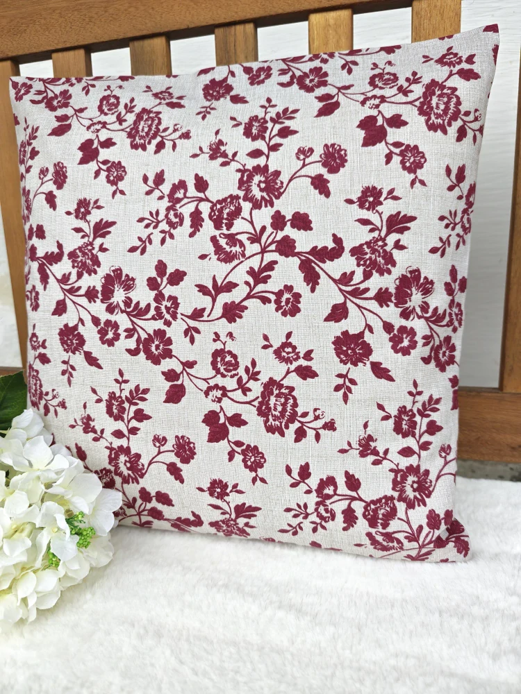 Povlak na polštář 40 x 40 cm – Vínové květy na režné | Ruční výroba z bavlny