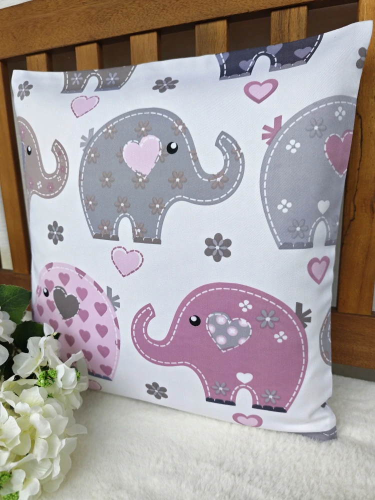 Povlak na polštář 40 x 40 cm – dětský polštář pro holčičky sloni | Ruční výroba z bavlny