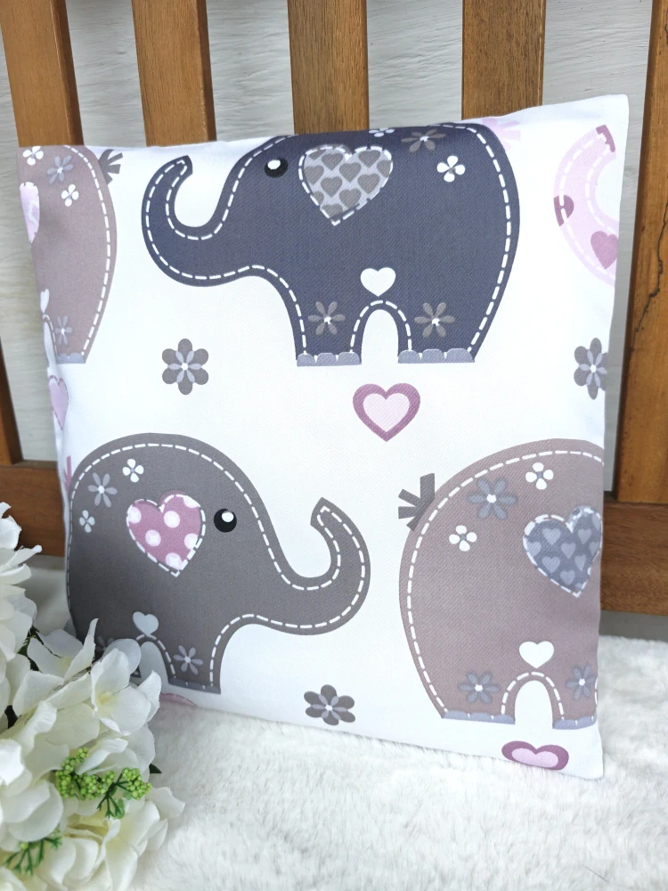 Povlak na polštář 30 x 30 cm – dětský polštář pro holčičky sloni | Ruční výroba z bavlny