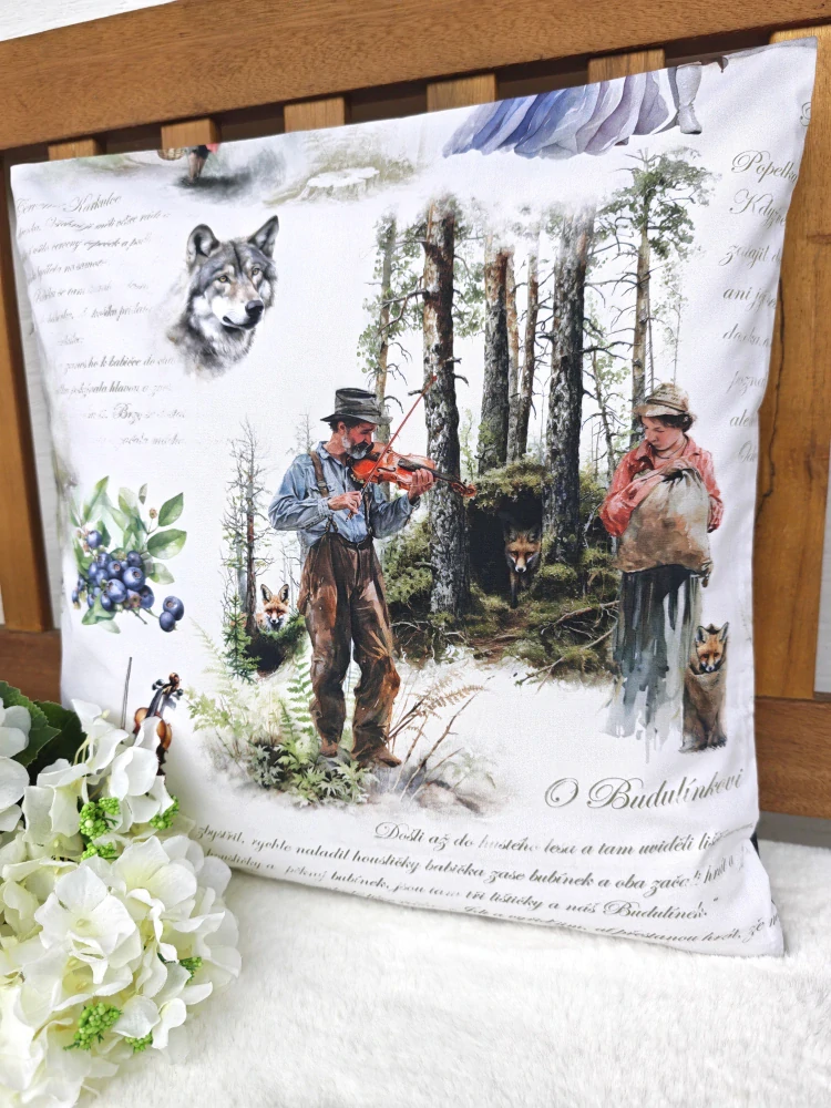 Povlak na polštář 40 x 40 cm – dětský polštář české pohádky | Ruční výroba z bavlny