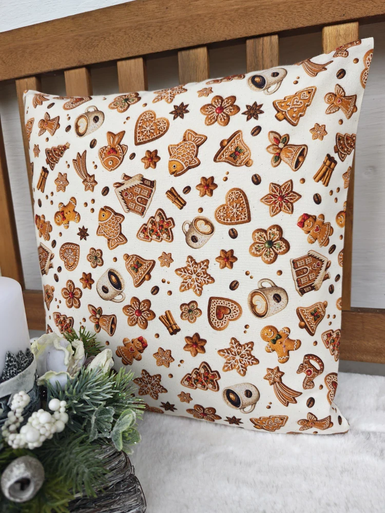 Vánoční povlak na polštář 40 x 40 cm – vánoční perníčky na přírodní