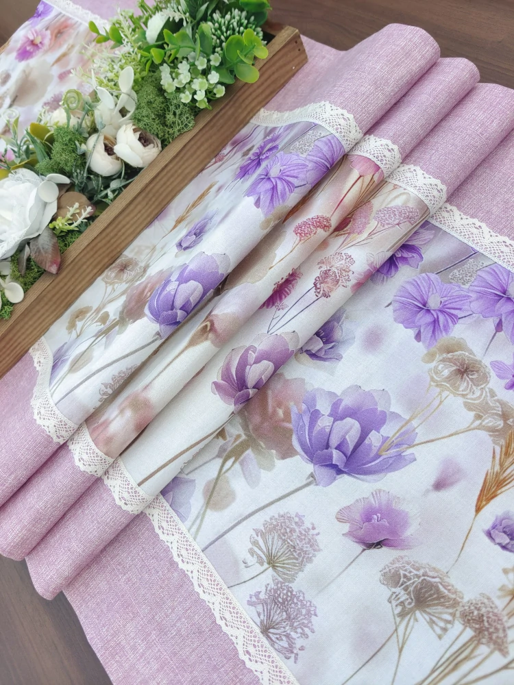 Běhoun – ubrus na stůl babí léto v kombinaci s lila | 42 x 143 cm