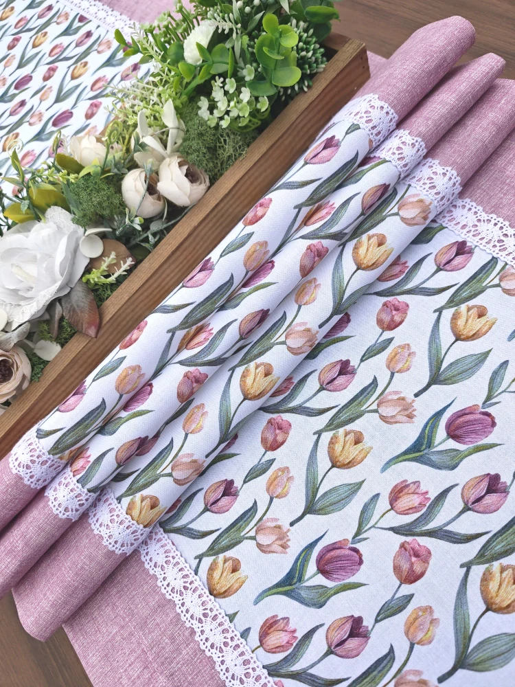 Běhoun - Tulipány v kombinaci s odstínem lila | 42 x 138 cm