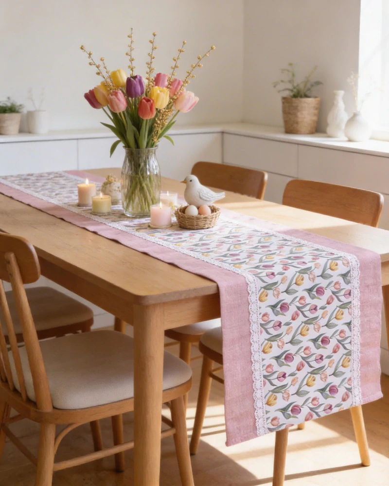 Běhoun - Tulipány v kombinaci s odstínem lila | 42 x 138 cm
