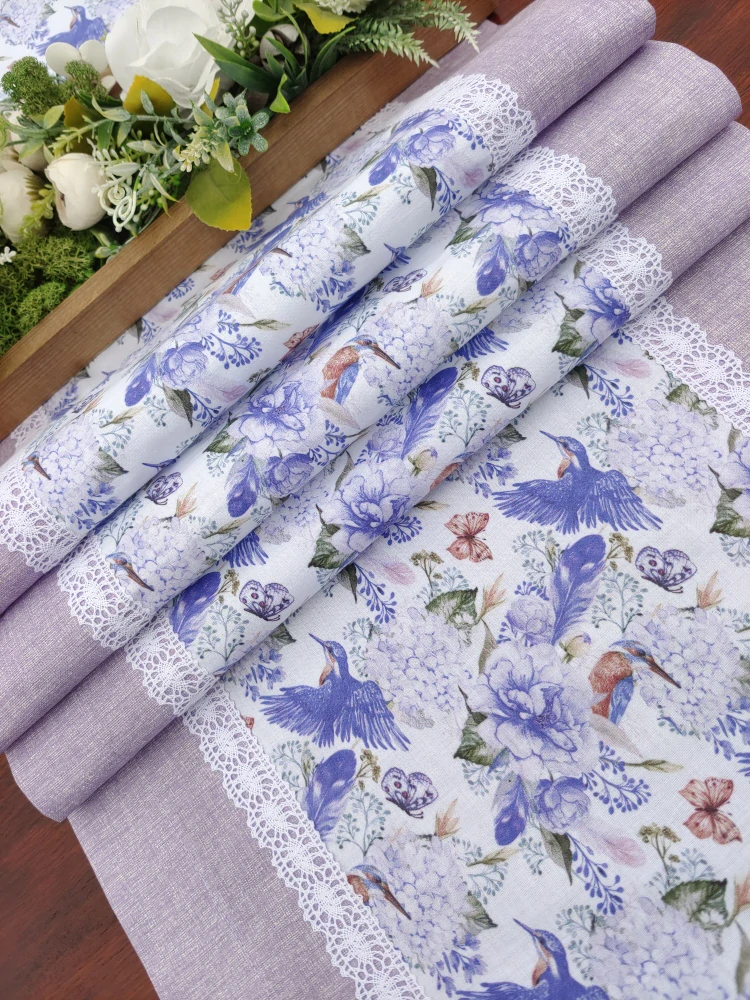 Jídelní sada pro 4 osoby - ledňáčci a hortenzie v kombinaci s ledově fialovou
