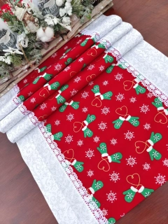 Běhoun vánoční - zimní palčáky na červené v kombinaci se stříbrnými ornamenty