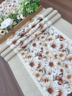 Běhoun – ubrus na stůl kopretiny na béžové | 42 x 140 cm