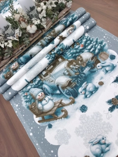 Běhoun vánoční - Vánoce v lese na šedé - 125 cm