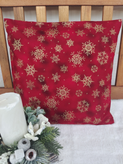 Vánoční povlak na polštář 40 x 40 cm – zlaté vločky na vínové