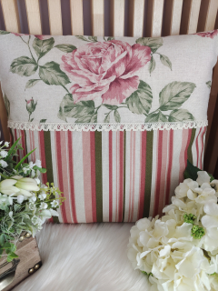 Povlak na polštář 40 x 40 cm – Vintage růže s pruhy | Ruční výroba