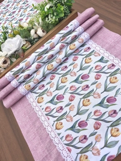 Běhoun - Tulipány v kombinaci s odstínem lila  | 42 x 138 cm