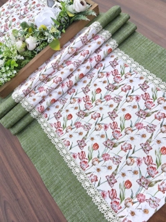 Běhoun - Tulipány a narcsky v kobinaci se zelenou  | 42 x 128 cm