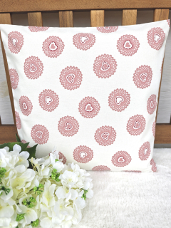 Povlak na polštář 40 x 40 cm – srdíčka starorůžová | Ruční výroba