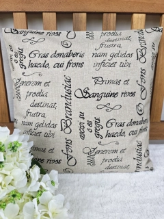 Povlak na polštář 40 x 40 cm – Latinské nápisy na béžové | Ruční výroba z bavlny