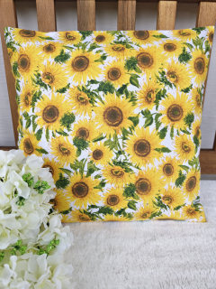 Povlak na polštář 40 x 40 cm – slunečnice s listy | Ruční výroba z bavlny