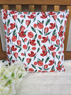 Povlak na polštář 40 x 40 cm – tulipány na bílé | Ruční výroba z bavlny