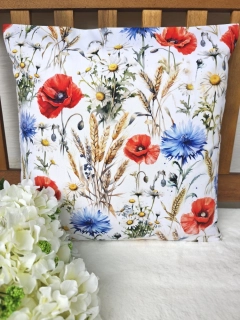 Povlak na polštář 40 x 40 cm – vlčí máky, chrpy s kopretiny
