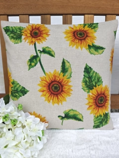 Povlak na polštář 40 x 40 cm – slunečnice na režné | Ruční výroba