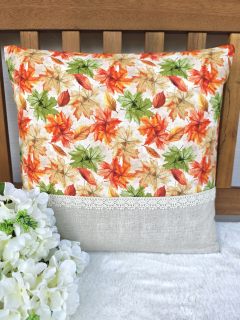 Povlak na polštář 40 x 40 cm – podzimní barevné listí s krajkou