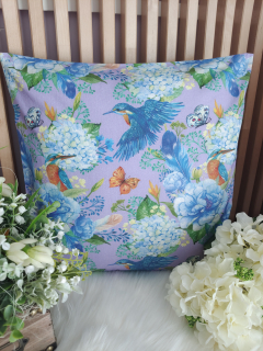 Povlak na polštář 40 x 40 cm – Ledňáčci na fialové | Ruční výroba z bavlny