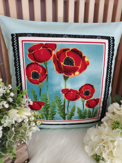 Povlak na polštář 40x40 - vlčí máky na mentolové